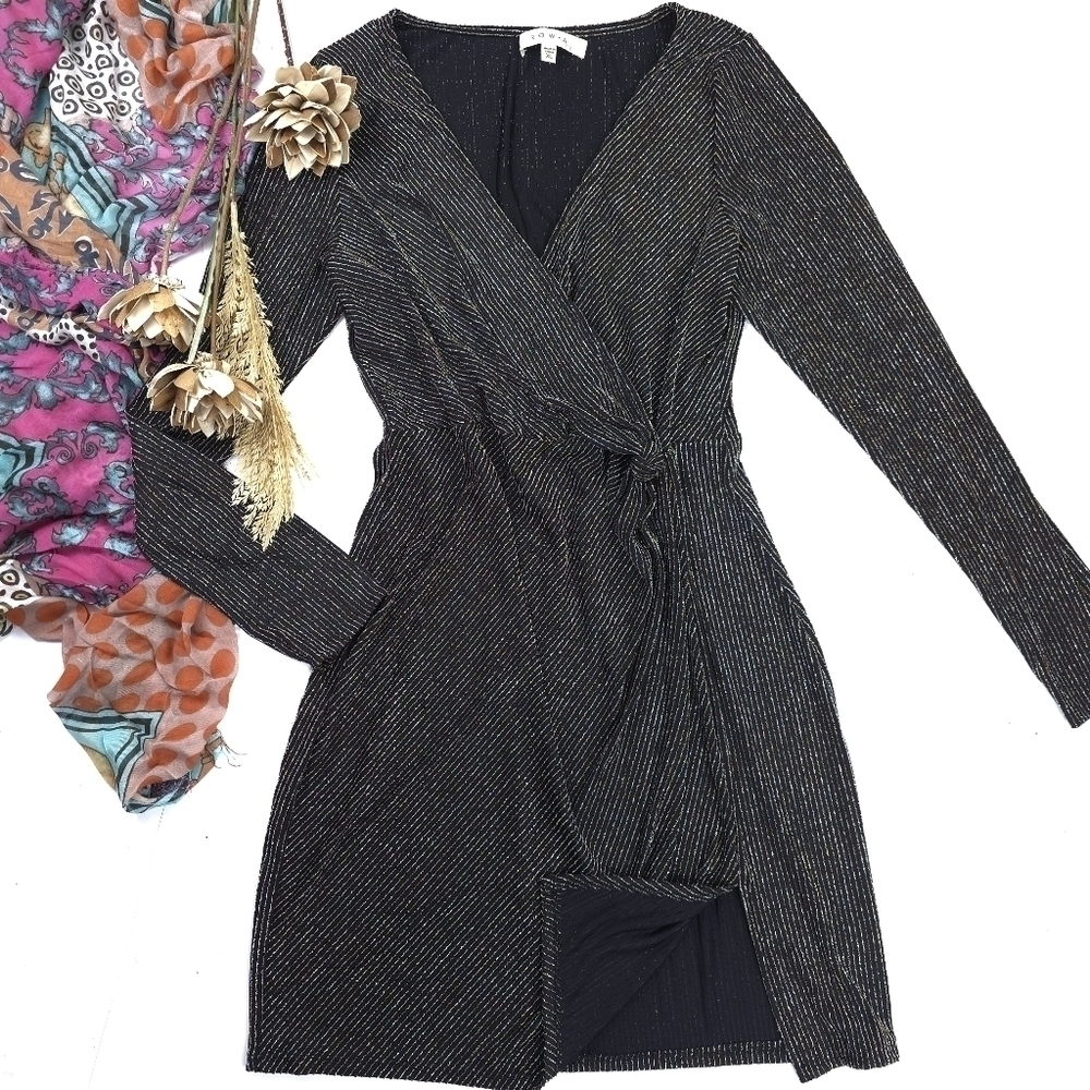 Row A Dark Brown Elegant Silver and Gold Shimmer Stripe Women's Dress Sz XL - Picture 1 of 10